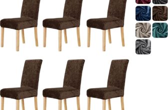 Deconovo Chair Covers for Dining Chair, Decorative Velvet Chair Covers, Stretch Slipcovers Elastic Furniture Covers, Chocolate, Set of 6