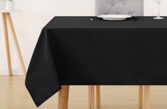 Deconovo Table Cloth Wipe Clean Rectangular Water Resistant Black Tablecloth for Garden Table Kitchen 52 x 90 inch (132 x 229 cm)