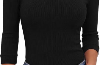 Demegimi Womens Ribbed 3/4 Sleeve Round Neck Top Slim Fit Stretch Viscose Fitted Ladies T-Shirt Smart Casual for Autumn Winter