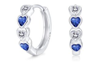 Deyanse Sterling Silver Sapphire Heart Hoop Earrings for Girls