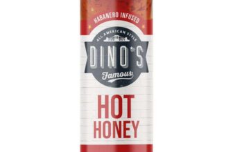 Dinos Famous All American Style Hot Honey Habanero Sauce, 350g
