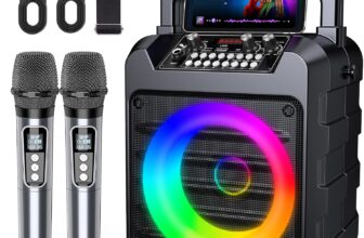 Dislocati Karaoke Machine with 2 Wireless Microphones: Portable Bluetooth Speaker for Adults & Kids – PA System with Lights Supports TWS/TF Card/USB/AUX for Home Party-Stage Monitors