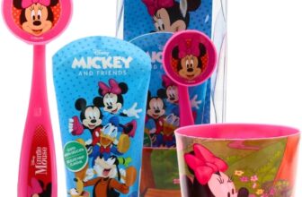 Disney Minnie Mouse Kids Toothbrush Set Gift BPA-Free Extra Soft Bristles Toothbrush with Protection Cap, Suction Cup, Mint Flavour Toothpaste, Multi-Purpose Cup, Toiletry Bag for Children 3-12