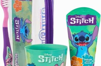 Disney Stitch Kids Toothbrush Set Gift BPA-Free Extra Soft Bristles Toothbrush with Protection Cap, Suction Cup, Mint Flavour Toothpaste, Multi-Purpose Cup, Toiletry Bag for Children Aged 3-12