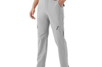 Donhobo Mens Quick-Dry Hiking Pants, Waterproof Softshell, Light Grey 30
