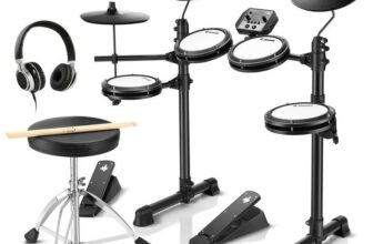 Donner DED-80 Electric Drum Kit, Electronic Drum Sets for Beginner with 4 Quiet Mesh Drum Pads, 2 Switch Pedal, 180 Sounds