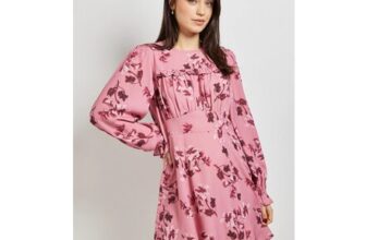 Dorothy Perkins Pink Floral Gathered Bodice Lace Back Long Sleeve Mini Dress