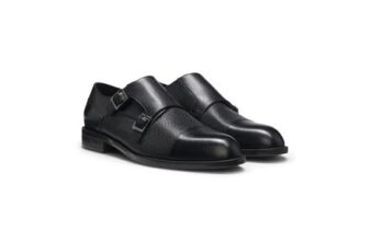 Double Monk Shoes in Leather with Perforated Detail