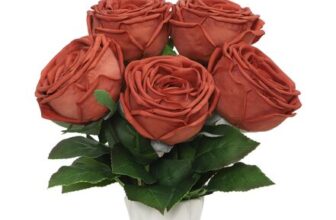 DuHouse 5 Real Touch Artificial Roses, Burnt Orange