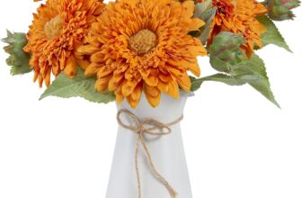 DuHouse 5Pcs Artificial Sunflowers, 43cm Long Stem Silk Sunflowers Realistic Teddy Sunflowers for Vases, Wedding Arrangements, Party, Grave, Outdoor or Home Decoration(Orange)