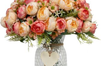 DuHouse 6 Packs Peonies Artificial Flowers, 30cm Fake Peonies Silk Peonies Flowers Bouquet for Wedding Centerpiece Table Party Home Decor(Champagne-Pink)