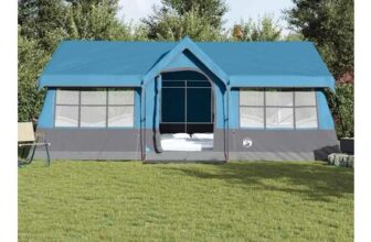 Durable Camping Tent with Windows Blue 12-Person Waterproof