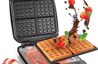 Duronic Waffle Maker WM60 Non Stick Waffle Iron 4 Square Belgian Waffle Makers with Removable Plates Waffle Machine for Croffles & American Style Waffles