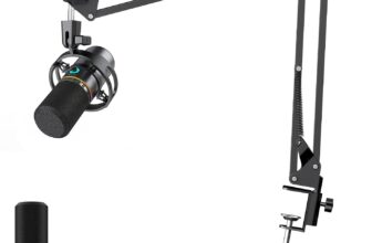 Dynamic USB XLR Microphone Kit with Adjustable Boom Arm, Shock Mount & Type-C Cable, Cardioid Podcast Mic with RGB Light, Gain Control, Noise Reduction & Zero-Latency Monitoring for Streaming,Gaming