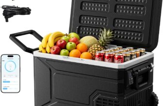 EUHOMY 65L Car Fridge, Electric Cool Box with APP Control, 12V/24V DC & 100240V AC Camping Fridge, Portable Freezer with Wheels for Truck/RV/Camping/Travel, -20 to 20