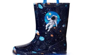 EUXTERPA Kids Light-up Glitter Wellies with Handle, UK Size 5