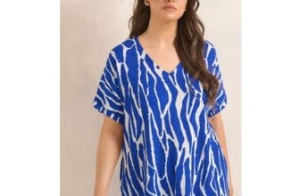 EVANS Curve Blue Cobalt Zebra V-Neck Top