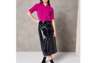 EVERBELLE Black PU Column Midi Skirt 6