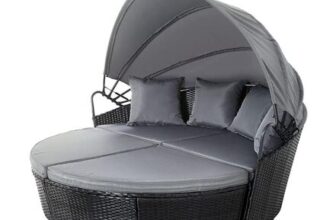 EVRE Black Bali Day Bed Outdoor Garden Furniture Set with Canopy