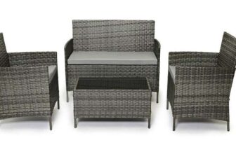 EVRE Outdoor Furniture Set 4 Seater Rattan Garden Furniture Set with Glass Coffee Table, 2 Chairs & Loveseat Sofa- Sold by Evre24 / FBA