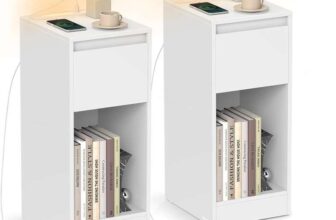 EXCLUSIVEVasagle Set of 2 Slim Bedside Tables with USB Charging Station & Adjustable LED Lights (White / Black / Beige) W/Code