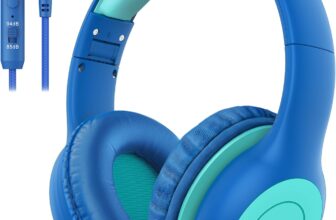 EarFun Kids Headphones, Wired Headphones for Kids with Mic 85/94dB Volume Limit, Sharing Function, Stereo Sound Adjustable Headband Children Headphones for School/Travel/Tablet, Blue Green