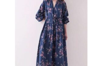 East Layla Floral Print Cotton Midi Dress Blue