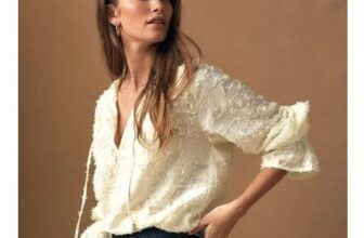 Ecru Linen Blend Tufty Jacquard Long Sleeve Blouse