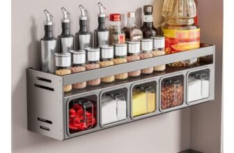 Edumov Spice Rack with Jars, Wall/Standing, No-Drill