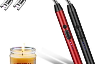 Electric Lighter, 2 Pack of USB Rechargeable Candle Lighter with Flexible Neck, 10.2-inch Arc Lighters With LED Battery Indicator and Safety Switch for Candle, Kitchen,Grill,Camping (Black-ARed-A)