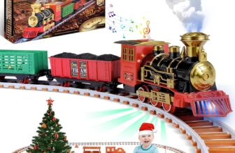 Electric Train Set for Boys Girls, Battery Operated Toy Train with Cold Steam Mist, Realistic Lights and Sounds, DIY Tracks, Educational Vintage Locomotive Play Set for Toddlers Kids Age 3-8