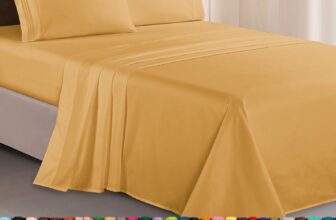 Elegant Comfort Luxurious 1500 Premium Hotel Quality Microfiber Three Line Embroidered Softest 4-Piece Bed Sheet Set, Wrinkle and Fade Resistant, Twin/Twin XL, Camel-Gold