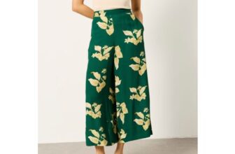 Eliza Tonal Leaves Green Wide Leg Cropped Trouser