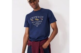 Embroidered Cotton Fly Fishing Tee in Deep Blue
