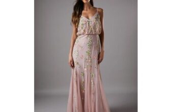 Embroidered Maxi Dress with Godet Detail