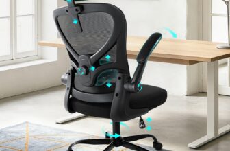 Ergonomic Mesh Office Chair, High Back Computer Desk Chair with Adjustable Lumbar Support & Headrest, Padded Flip-up Armrests, Comfortable Home Office Chair, Black