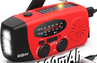 Esky Wind Up Radio, Survival Hand Crank Solar Radio AM/FM Emergency Weather Radio, 2000mAh Rechargeable USB Phone Charger, SOS Alarm, LED Bright Flashlight, for Household and Outdoor Camping, Hiking