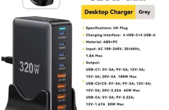 Essager 320W Total Output, 8-Port USB GaN (UK Plug), C1 100W, C2/C3 65W Selected Accounts – W/Code – Sold By Essager Official Store