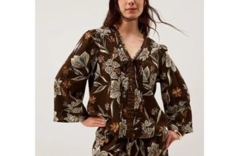 Esther Floral Linen Blend Top Brown