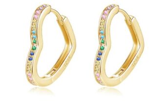 Estrellique Gold Colorful CZ Heart Shape Hoop Earrings