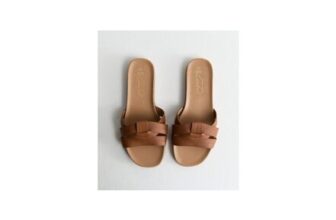 Extra Wide Fit Tan Interwoven Strap Faux Leather Mules