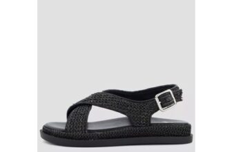 Extra Wide Raffia Footbed Sandal – Black