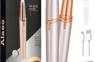 Eyebrow Trimmer for Women, Rechargeable Portable Eyebrow Shaper Painless Electric Facial Hair Remover Shaver for Brows Face Cheek Lips Fuzz, Champagne Gold