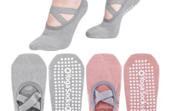 FANTESI 2 Pairs Non-Slip Yoga Socks with Straps for Women