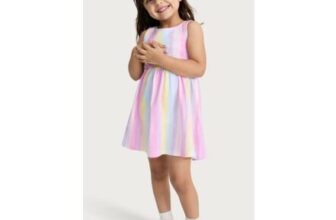 F&F Girls Pure Cotton Striped Sleeveless Dress in Multi (3 – 4 Years Only)