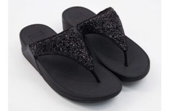 FITFLOP All Black Lulu Shimmerfoil Wedge Heeled Sandals
