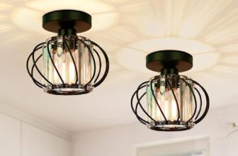 FRIDEKO HOME Modern Crystal Ceiling Lights – 2 Pack Mini Semi Flush Ceiling Lighting Black Light Fittings Ceilings for Bedroom Kitchen Hallway Dining Rooms Living Room