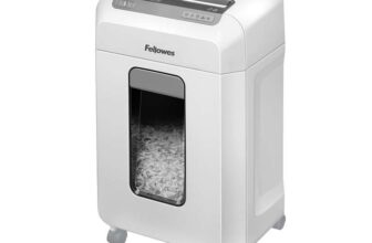 Fellowes 12 Sheet Paper Shredder for Office – Mini Cut Shredder with Auto Reverse & SafeSense Technology with 23L Pull-Out Bin
