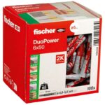 Fischer DuoPower 6 x 50, Powerful Universal Plug with Intelligent 2-Component Technology for fastenings – 100plugs