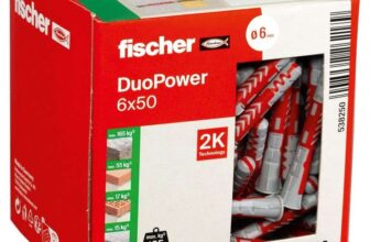 Fischer DuoPower 6 x 50, Powerful Universal Plug with Intelligent 2-Component Technology for fastenings – 100plugs